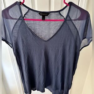 Banana Republic Dark Blue Sheer Sleeve Top